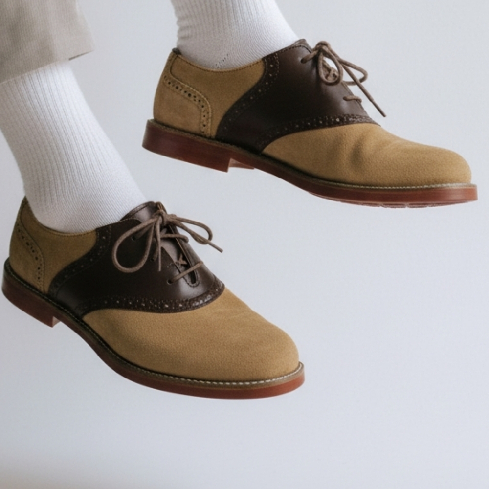 School Issue Two-Tone Brown and Tan Saddle Oxfords